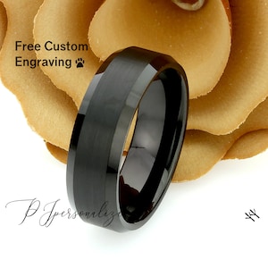 Tungsten Ring, Men&#39;s Tungsten Wedding Band, Men&#39;s Black Wedding Band, Black Tungsten Ring, Tungsten Band, Anniversary Ring, 8mm Brushed Ring