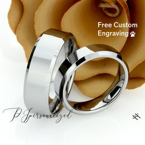 His And Hers Tungsten Wedding Band Set,Men & Women,8mm,6mm,Polished Flat Top Ring,Tungsten Carbide Ring, His And Hers Promise Ring Set