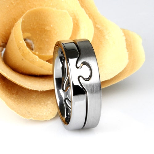 Tungsten Puzzle Ring: Interlocking Wedding Band, Couple Promise