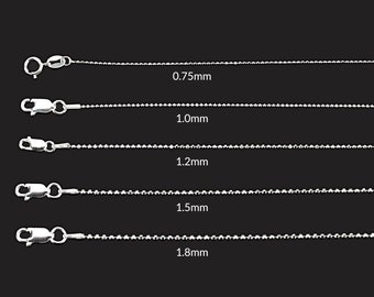 Sterling Silver Chain Necklace For Women, Diamond Cut Bead Ball Chain, 925 Silver Chain Bracelet/Necklace, 0.75mm - 1.8mm Made In Italy