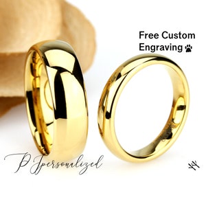 His And Hers Tungsten Wedding Band Set,Men & Women,7mm/4mm, Domed Yellow Gold Tungsten Carbide Ring, His And Hers Promise Ring Set