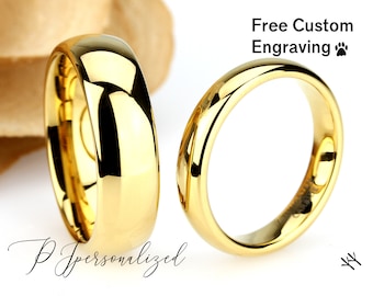 Seine und ihre Tungsten Ehering Set, Männer & Frauen, 7mm / 4mm, gewölbter Gelbgold-Hartmetall-Ring, Versprechen Ring für Paar