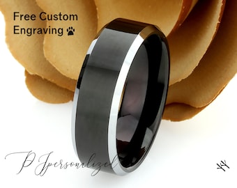 Black Tungsten Wedding Band: 8mm Flat Anniversary Ring, 8mm Engagement Ring, Anniversary Ring