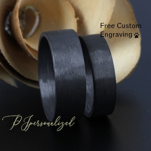 Single Ring - His Or Hers Carbon Fiber Wedding Band, Men & Women, 8mm/6mm, Light And Durable Simple Plain Carbon Fiber Band Ring