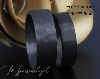 Single Ring - His Or Hers Carbon Fiber Wedding Band, Men & Women, 8mm/6mm, Light And Durable Simple Plain Carbon Fiber Band Ring