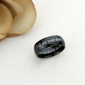 Men&#39;s Women&#39;s Tungsten Wedding Band Promise Ring Personalized Outside Inside Custom Engraving  8mm Black Domed Ring, Personalized Ring