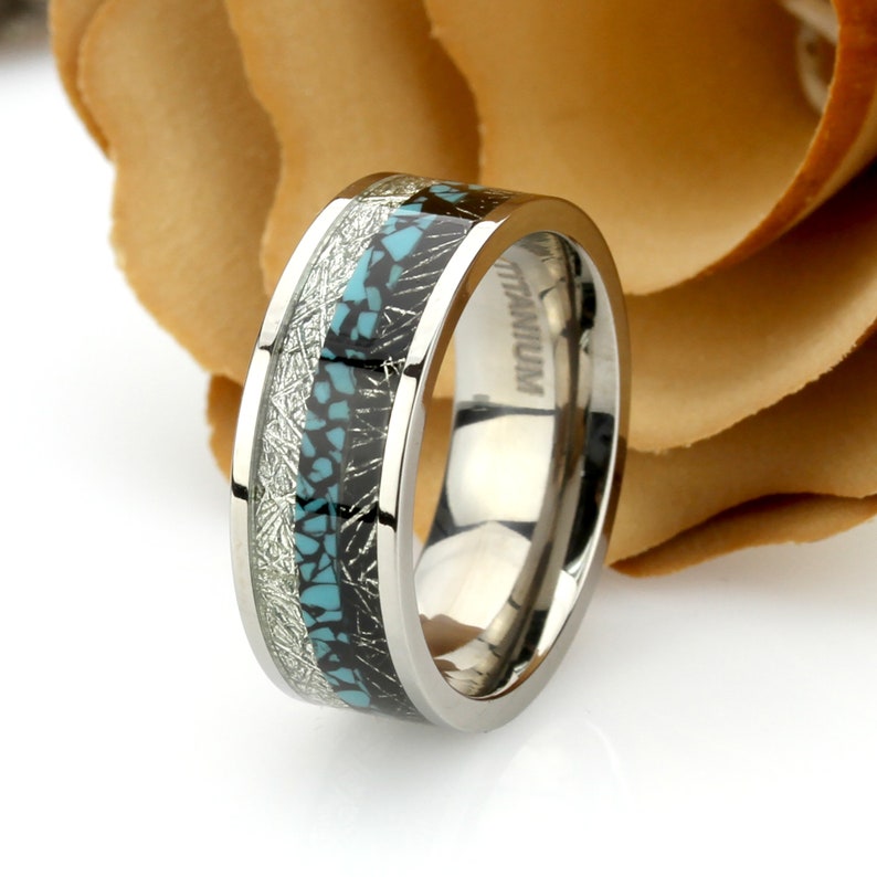 His And Hers Titanium Wedding Band Set 8mm 6mm Turquoise Etsy His And Hers Titanium Wedding Band Set 8mm 6mm Turquoise Etsy