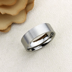 Titanium Wedding Band Men Women, 8mm Matte Flat Classic Band, Titanium Promise Ring Men Women