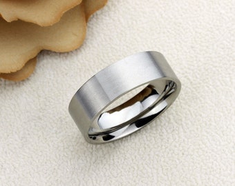 Titanium Wedding Band Men Women, 8mm Matte Flat Classic Band, Titanium Promise Ring Men Women