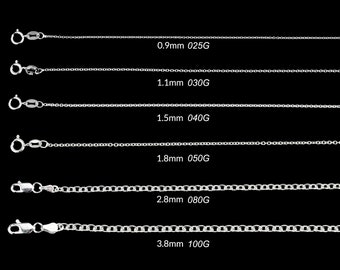 Collier de chaîne en argent sterling pour femmes, chaîne CABLE, collier / bracelet en argent 925, 0.9-3.8mm 7 » 8 » 16 » 18 » 20 » 22 » 24 » 30 » Fabriqué en Italie