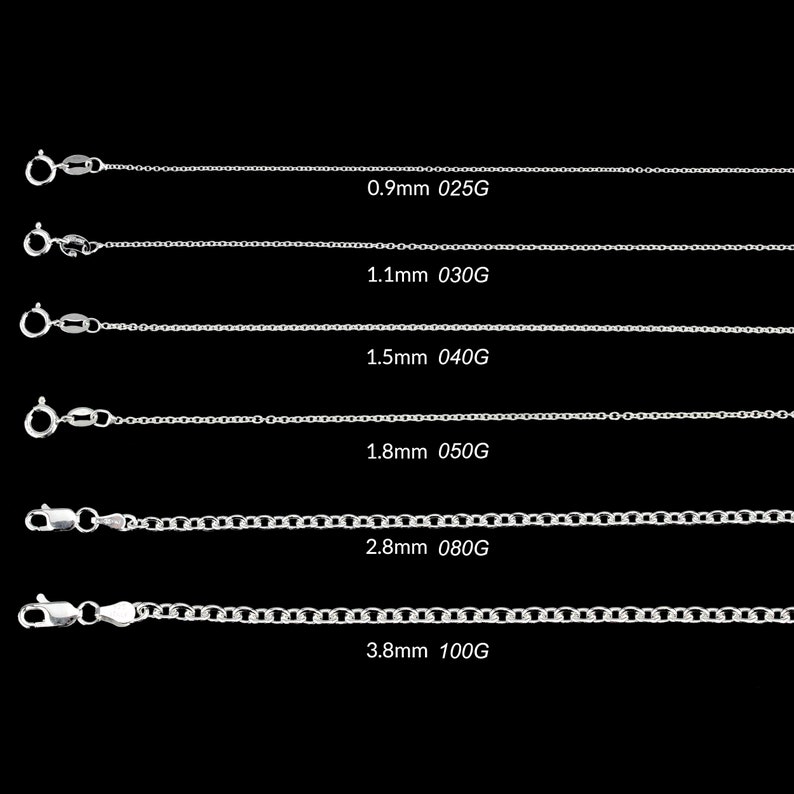 Sterling Silver Chain Necklace For Women, CABLE Chain, 925 Silver Necklace/Bracelet, 0.9-3.8mm 7' 8'  16' 18' 20' 22' 24' 30' Made In Italy 