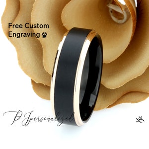 Tungsten Ring, Men&#39;s Tungsten Wedding Band, Men&#39;s Black Wedding Band, Black Tungsten Ring, Tungsten Band, Anniversary Ring, 8mm Rose Gold