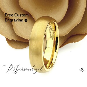 Gold Tungsten Wedding Band Women: 6mm Domed Matte Ring