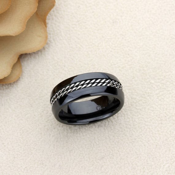 Personalized Inside Engraving Ceramic Wedding Band Ring 7mm Domed Classic White Ring