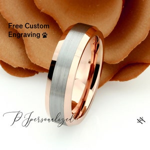 Rose Gold Tungsten Wedding Band Men, Custom Engraving 6mm Matte Tungsten Ring Men, Tungsten Carbide Mens Promise Ring, Husband Gift