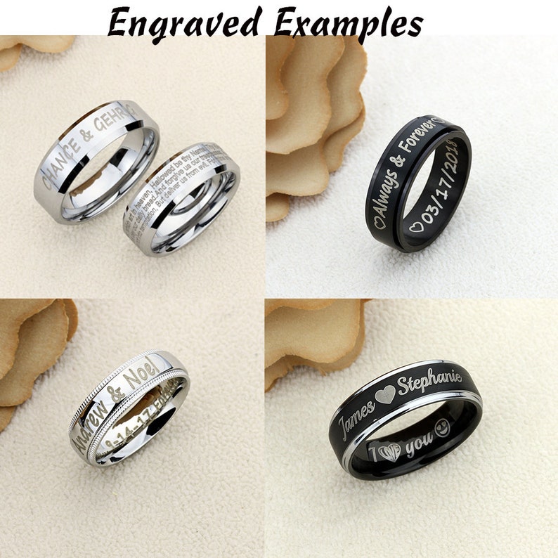 8mm Personalized Ring Multi Faceted Black Tungsten Ring Men Black Tungsten Promise Ring For Men Tungsten Wedding Band Men Black