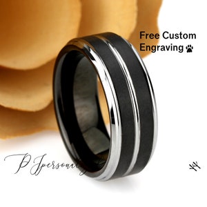 8mm Tungsten Wedding Band Men Black & Silver, Tungsten Ring, Black Tungsten Promise Ring For Men Mens Tungsten Wedding Band Ring For Men