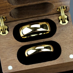 His And Hers Tungsten Wedding Band Set,Men & Women,7mm/4mm, Domed Yellow Gold Tungsten Carbide Ring, His And Hers Promise Ring Set, Wood Box