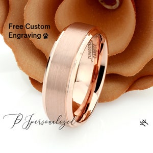 Tungsten Wedding Band Men Rose Gold, 8mm Matte Tungsten Ring For Men, Mens Rose Gold Tungsten Promise Ring, Husband Gift
