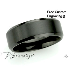 8mm Stylish Zirconium Wedding Band Men, Rich Dark Color Zirconium Ring For Men, Brushed Top Beveled Men&#39;s Zirconium Wedding Ring
