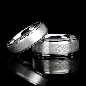 His And Hers Tungsten Wedding Band Set,Men & Women,9mm,7mm,Irish Celtic Knot Pattern,Tungsten Carbide Ring, His And Hers Promise Ring Set