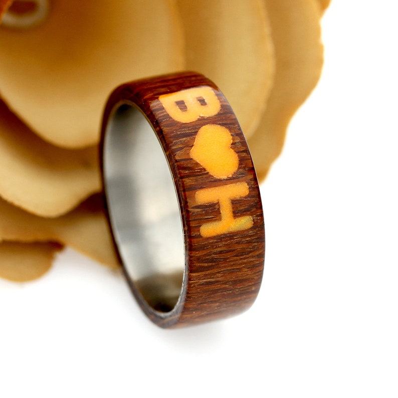Titanium Wood Wedding Band Bent Wood Wedding Band Men Women Custom Inlay With Glow In The Dark Natural Wood Ring For Men Women