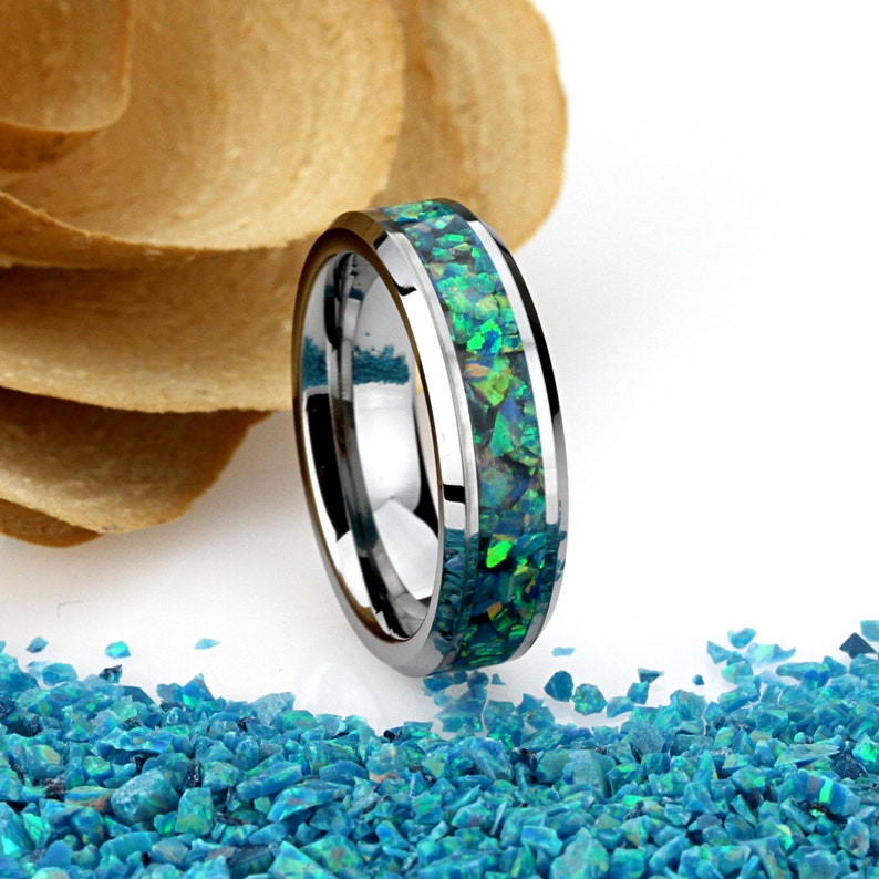 His And Hers Tungsten Wedding Band Set Turquoise Green