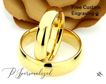 His And Hers Tungsten Wedding Band Set,Men & Women,7mm,5mm,Gold Tone Domed Ring,Tungsten Carbide Ring, Promise Ring For Couple, Couple Gift