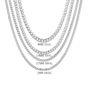 Men&#39;s Women&#39;s Sterling Silver Chain Necklace, MIAMI CUBAN LINK 925 Silver Chain Necklace/Bracelet, 2mm 2.7mm 3.4mm 5mm Made In Italy