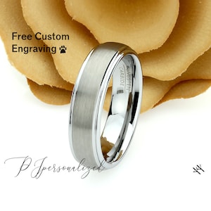 Matte Tungsten Wedding Band Men, Custom Engraving 6mm Domed Tungsten Ring Men, Tungsten Carbide Mens Promise Ring, Husband Gift