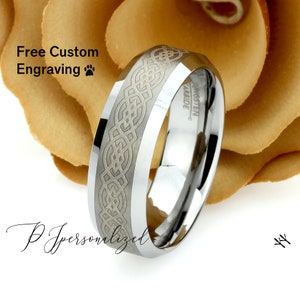 Tungsten Ring, Men&#39;s Tungsten Wedding Band, Men&#39;s Wedding Band, Black Tungsten Ring, Tungsten Band, Anniversary Ring, 8mm Celtic Knot Ring