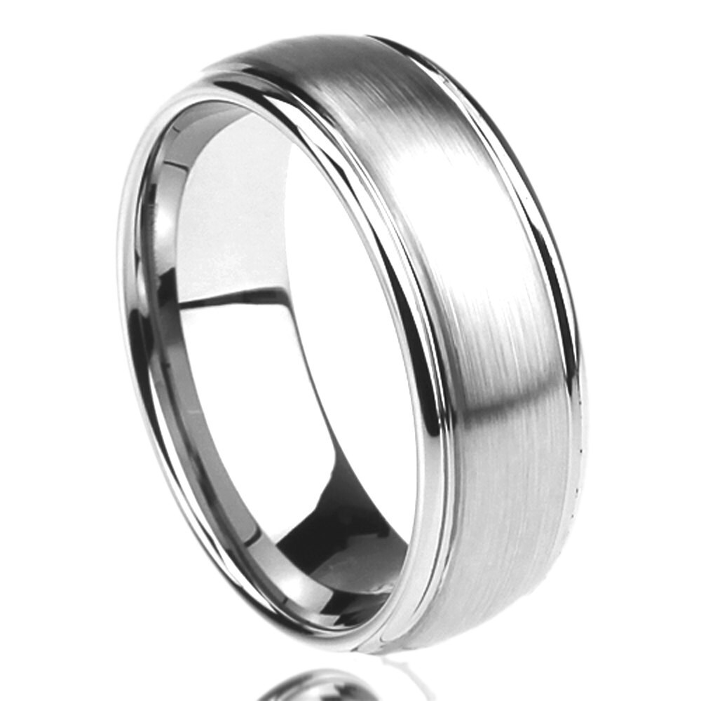 Stainless Steel Wedding Band Men Women 8mm Matte Center Domed - Etsy