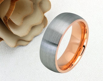 Wolfram Ring, Herren Wolfram Ehering, Herren Rose Gold Ehering, Wolfram Ring, Wolfram Band, Jahrestag Ring, 8mm gebürsteter Ring