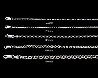 Collier de chaîne en argent sterling pour femmes, chaîne ROLO, collier / bracelet de chaîne en argent 925, 2-6mm 7 » 8 » 16 » 18 » 20 » 22 » 24 » 30 » fabriqué en Italie