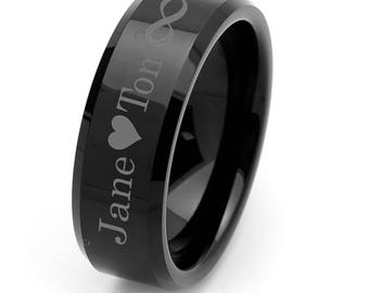 Herren Damen Wolfram Ehering Versprechen Ring Personalisiert Außen Innen Benutzerdefinierte Gravur 8mm, Personalisierter Ring, Erinnerungsgeschenk