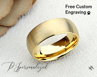 Tungsten Ring, Men's Tungsten Wedding Band, Men's Yellow Gold Wedding Band, Tungsten Ring, Tungsten Band, Anniversary Ring, 8mm Domed Ring