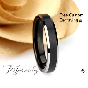 Tungsten Ring, Women&#39;s Tungsten Wedding Band, Women&#39;s Black & Silver Wedding Band, Black Tungsten Ring Band, Anniversary Ring, 4mm Ring