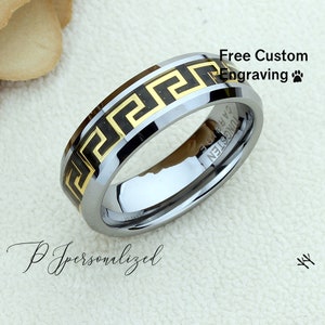 Wolframring, Herren Wolfram Ehering, Herren Wolframring, Wolfram Band, Jubiläumsring, personalisierter Ring, griechischer Schlüsselring 8 mm