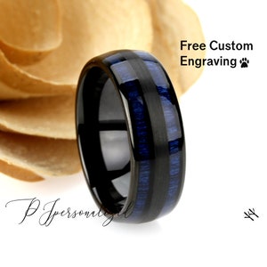 8mm Tungsten Wedding Band Men Black, Blue Wood Inlay Tungsten Ring For Men, Tungsten Promise Ring For Men, Tungsten Wedding Band Ring