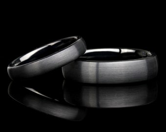 His And Hers Tungsten Wedding Band Set, Men & Women, 6mm/4mm, Matte Domed, Black Tungsten Carbide Ring, Promise Ring For Couple