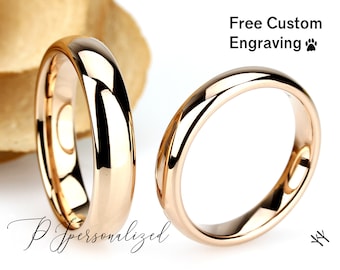 Conjunto de alianzas de boda de tungsteno para él y para ella, hombres y mujeres, 7 mm/4 mm, anillo de carburo de tungsteno de oro rosa abovedado, anillo de promesa para pareja