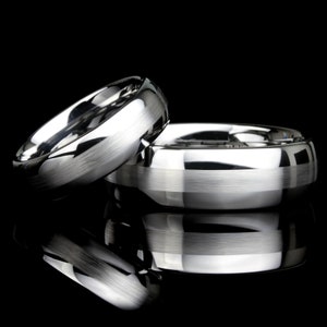 His And Hers Tungsten Wedding Band Set,Men & Women,8mm,6mm,Matte Center Domed Ring,Tungsten Carbide Ring, His And Hers Promise Ring Set