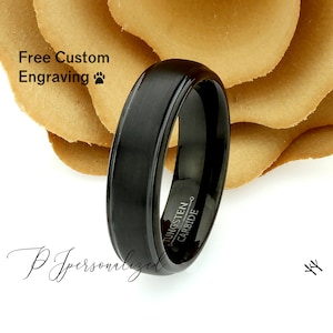 Tungsten Ring, Men&#39;s Tungsten Wedding Band, Men&#39;s Black Wedding Band, Black Tungsten Ring, Tungsten Band, Anniversary Ring, 6mm Brushed Ring