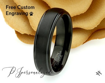 Black Tungsten Wedding Band: 6mm Brushed Anniversary Ring