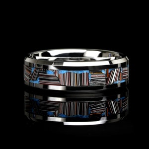Wolfraam trouwring voor hem en haar, zwarte keramische trouwring, Fordite inlegring voor mannen en vrouwen, 8 mm/6 mm, beloftering, gloedring