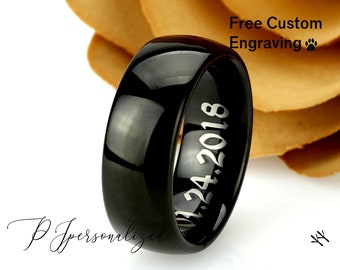 Anillo de tungsteno, banda de boda de tungsteno para hombre, banda de boda negra para hombre, anillo de tungsteno negro, tungsteno, banda de tungsteno, anillo de aniversario de 8 mm