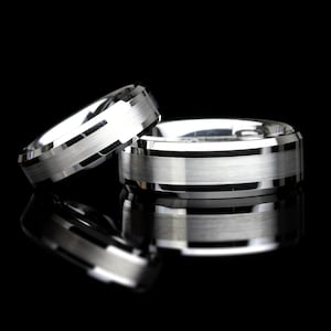 His And Hers Tungsten Wedding Band Set,Men & Women,8mm,6mm,Matte Flat Top Ring,Tungsten Carbide Ring, His And Hers Promise Ring Set,