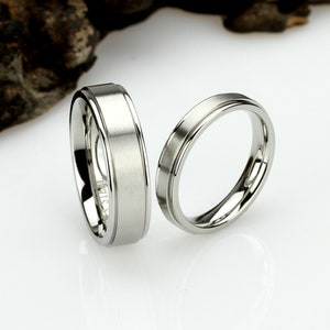 His or Hers Edelstahl Ehering Set, 6mm / 4mm, Matte Ring, Edelstahl Versprechen Ring, Stahlring für paar