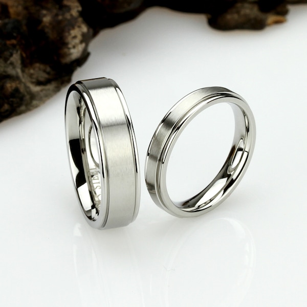 His OR Hers Stainless Steel Wedding Band Set, 6mm/4mm, Matte Ring, Stainless Steel Promise Ring, Steel Ring For Couple