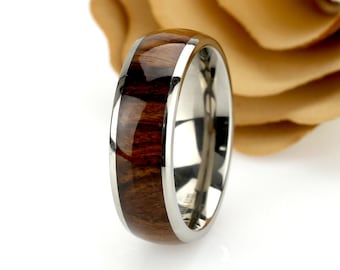 Titanium Wood Wedding Band,Men & Women,Titanium Wood Wedding Band,8mm,Rosewood Inlay,Natural Wood Ring For Men Women,Mens Wedding Band